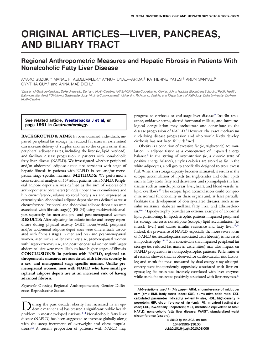 Regional Anthropometric Measures and Hepatic Fibrosis in Patients With Nonalcoholic Fatty Liver Disease