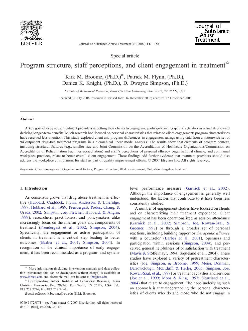 Program structure, staff perceptions, and client engagement in treatment 