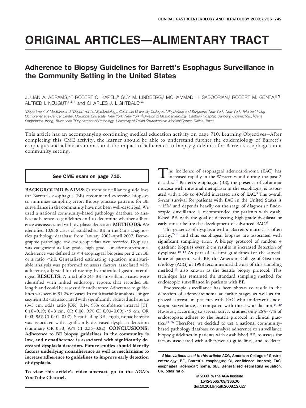 Adherence to Biopsy Guidelines for Barrett's Esophagus Surveillance in the Community Setting in the United States