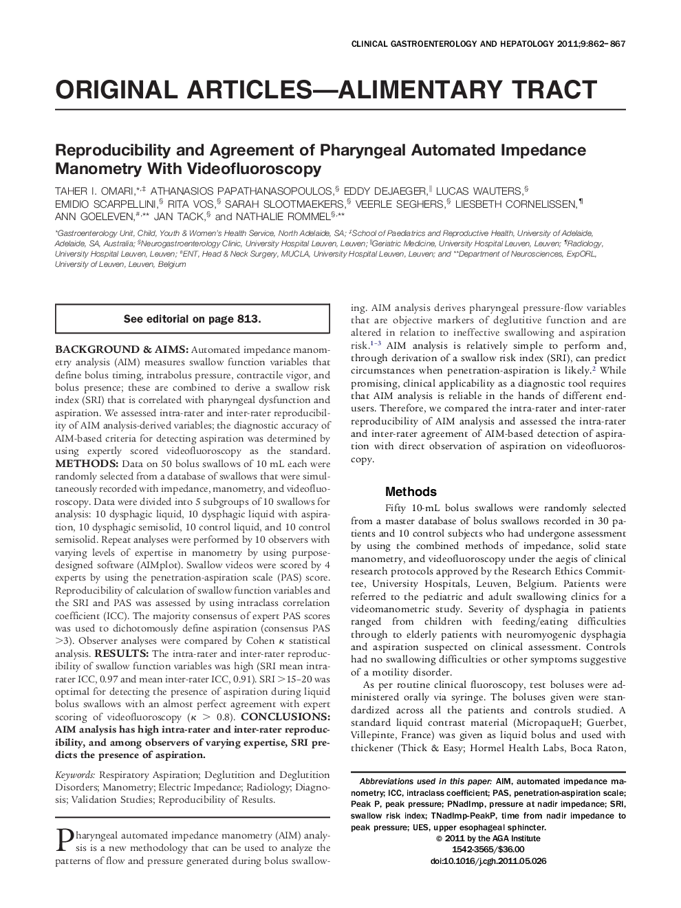 Reproducibility and Agreement of Pharyngeal Automated Impedance Manometry With Videofluoroscopy