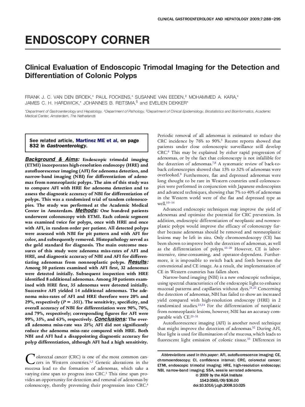 Clinical Evaluation of Endoscopic Trimodal Imaging for the Detection and Differentiation of Colonic Polyps