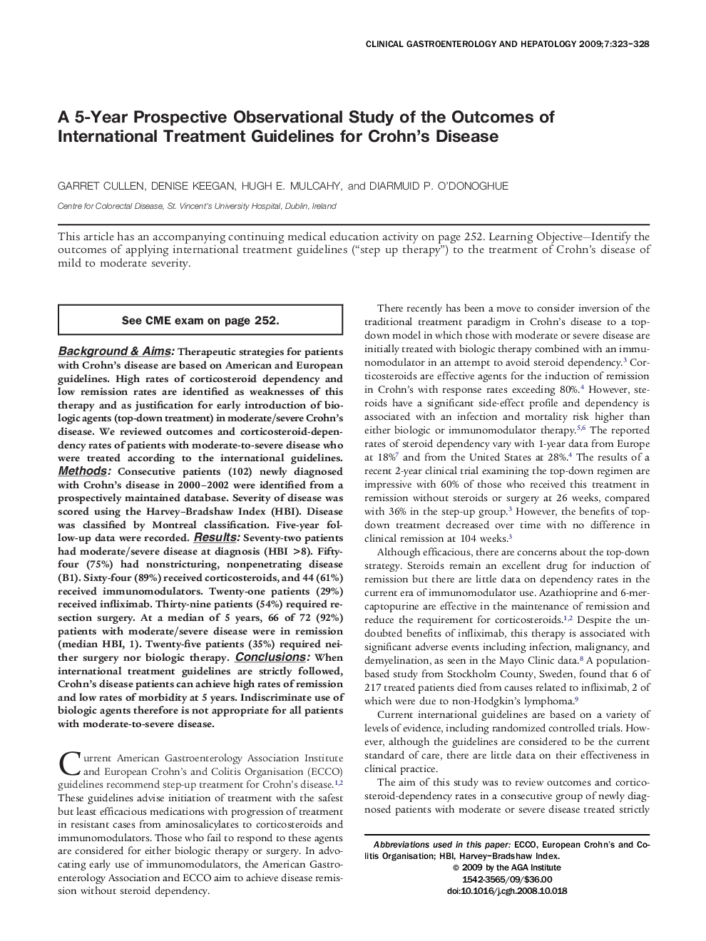 A 5-Year Prospective Observational Study of the Outcomes of International Treatment Guidelines for Crohn's Disease