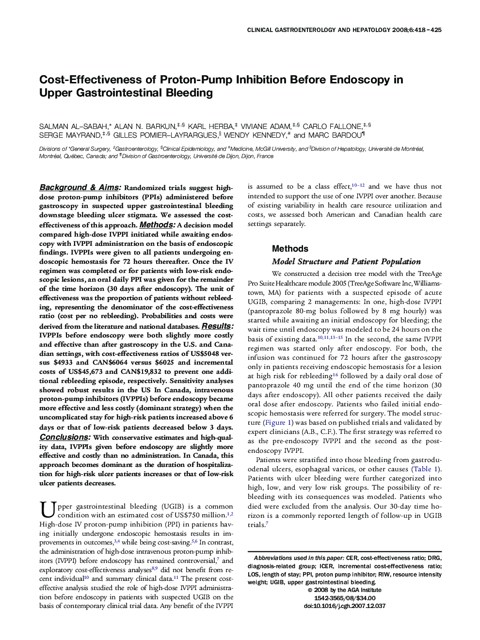 Cost-Effectiveness of Proton-Pump Inhibition Before Endoscopy in Upper Gastrointestinal Bleeding