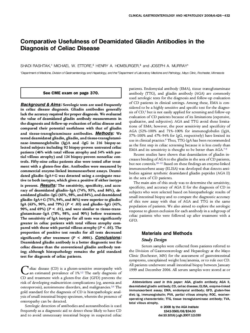 Comparative Usefulness of Deamidated Gliadin Antibodies in the Diagnosis of Celiac Disease