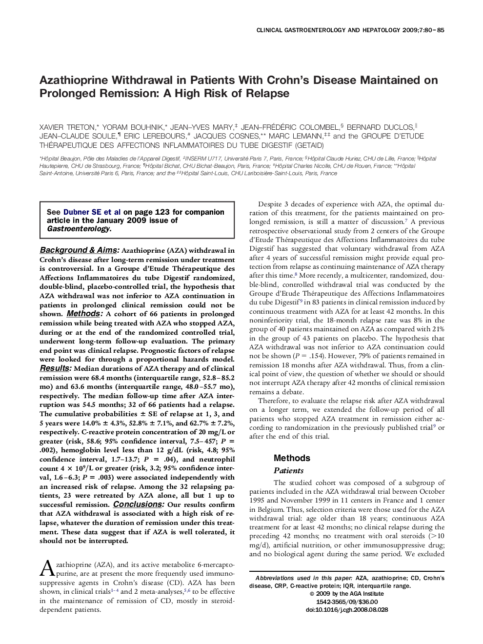 Azathioprine Withdrawal in Patients With Crohn's Disease Maintained on Prolonged Remission: A High Risk of Relapse 