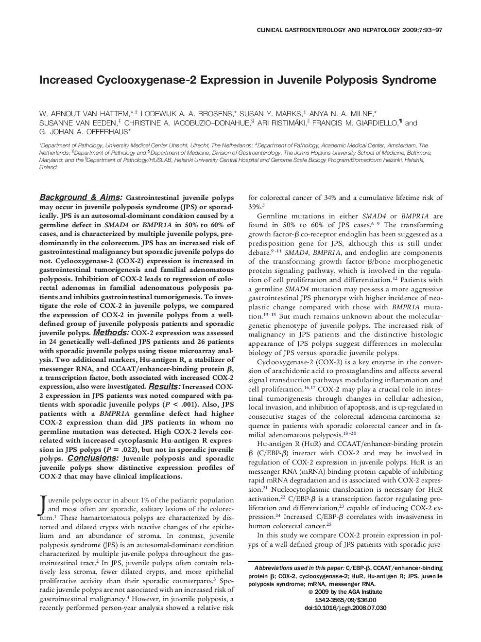 Increased Cyclooxygenase-2 Expression in Juvenile Polyposis Syndrome