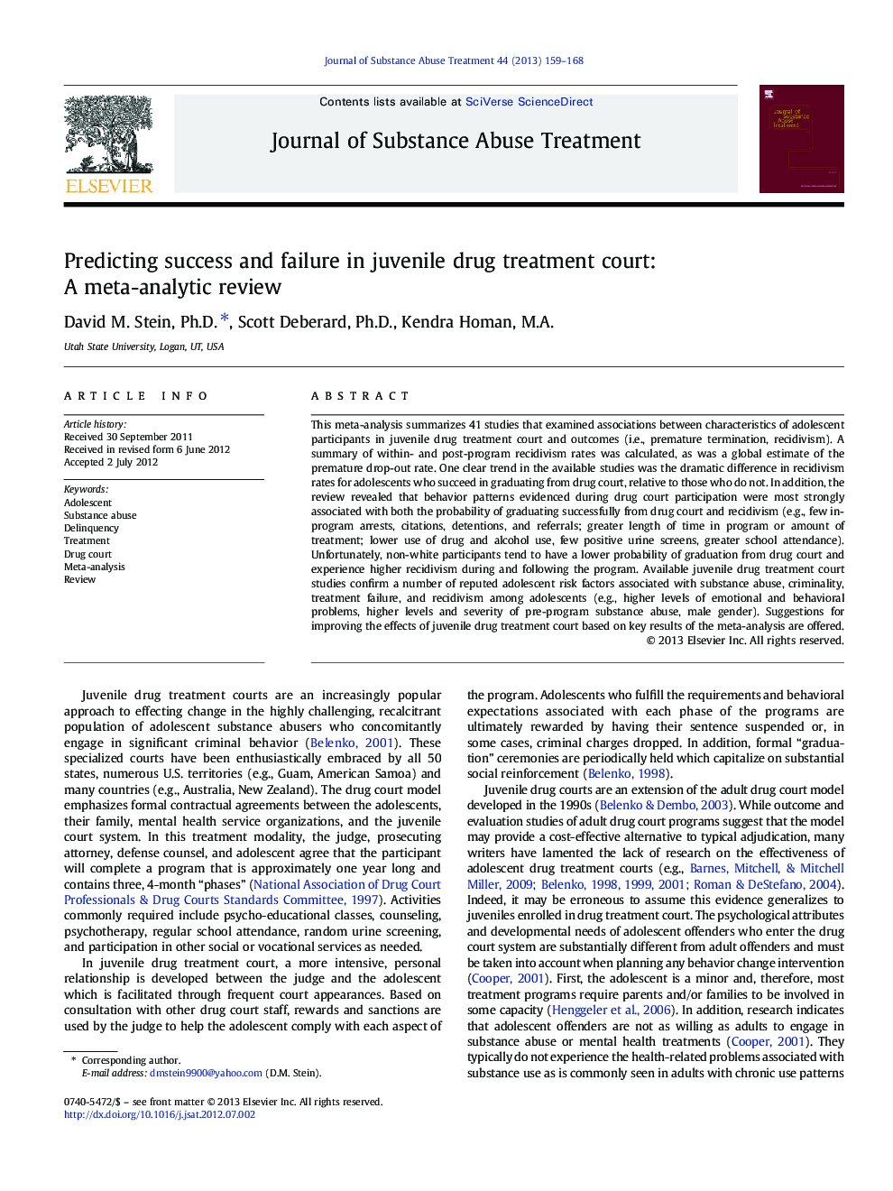 Predicting success and failure in juvenile drug treatment court: A meta-analytic review