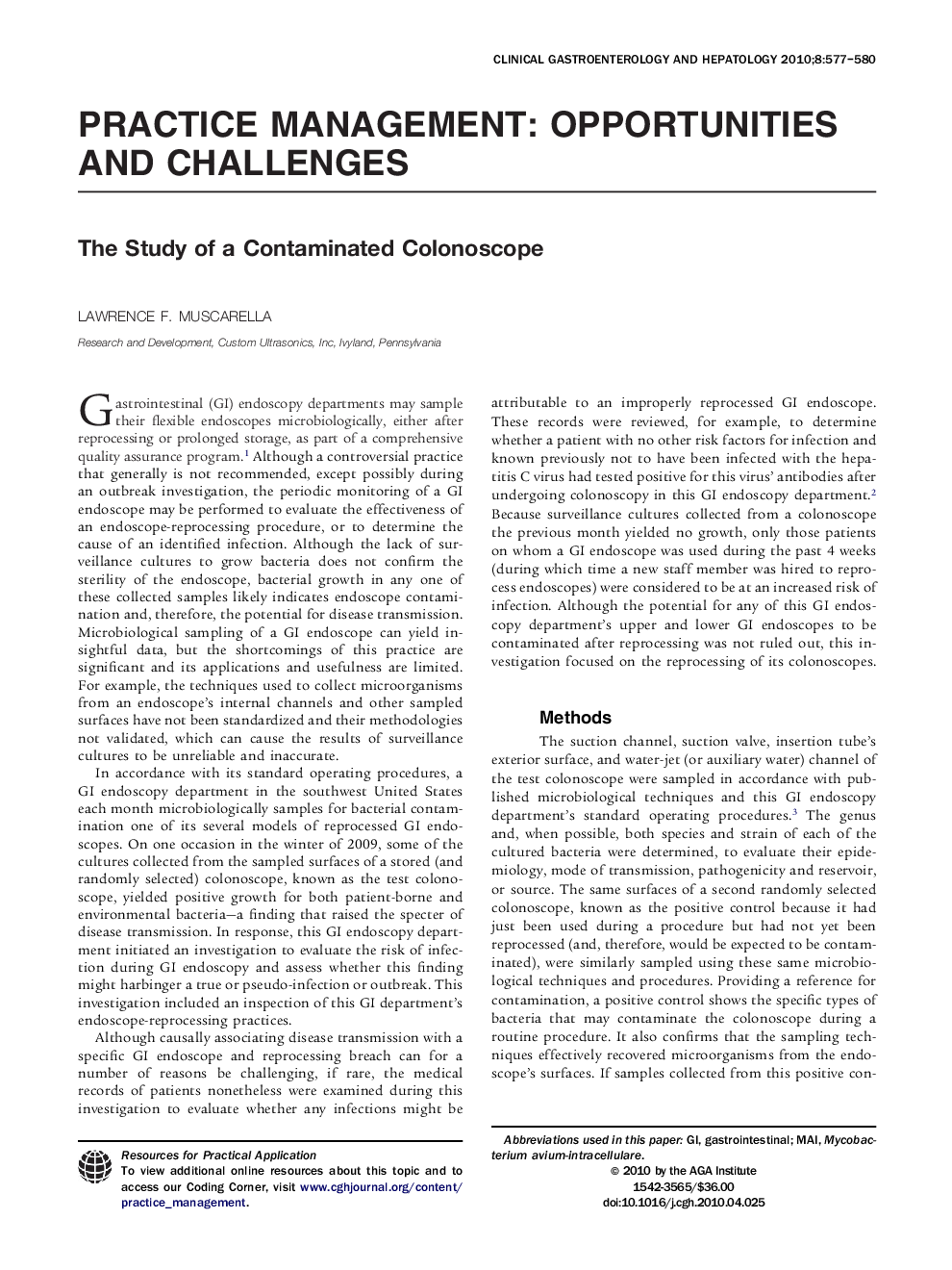 The Study of a Contaminated Colonoscope