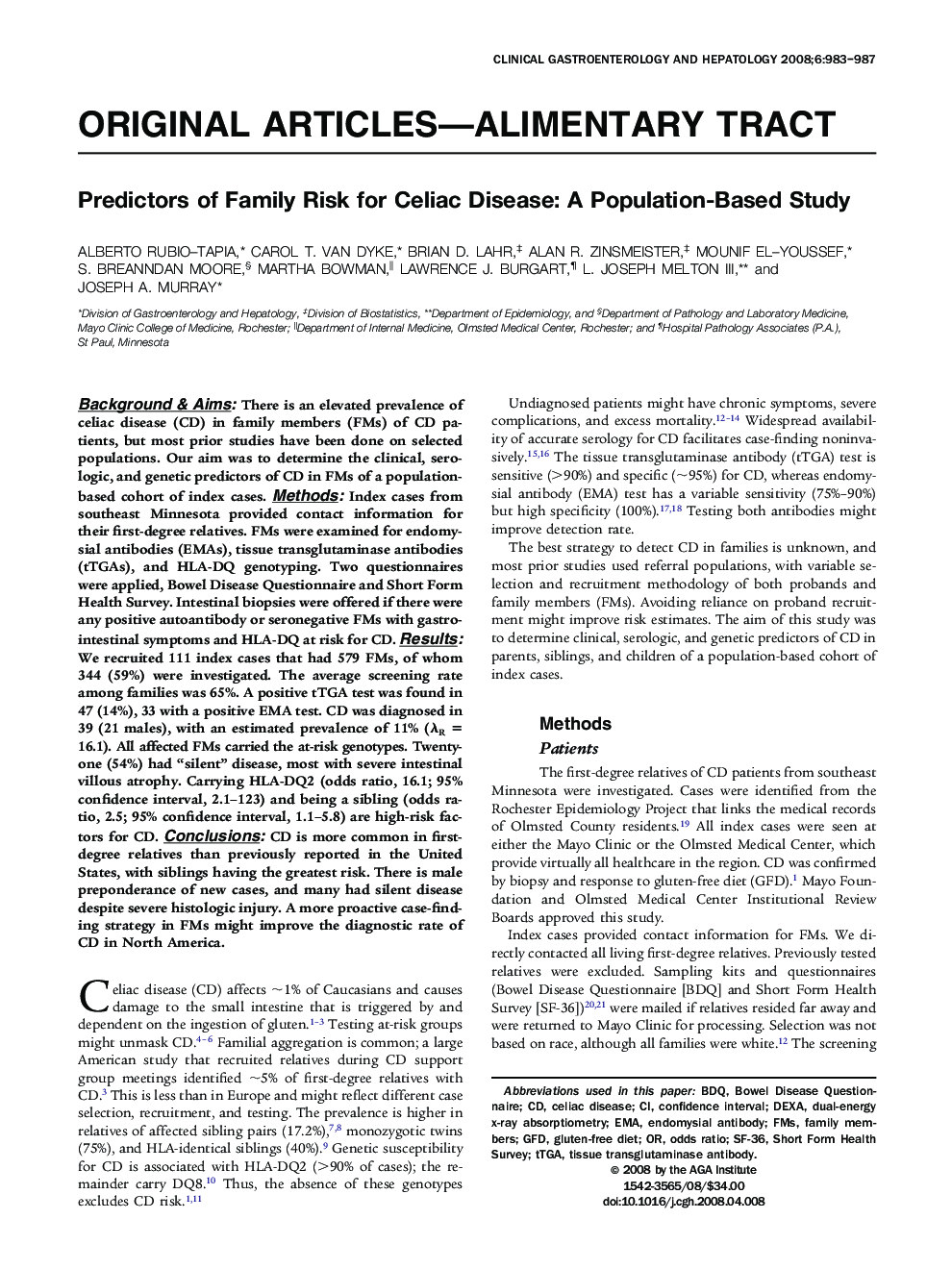 Predictors of Family Risk for Celiac Disease: A Population-Based Study 