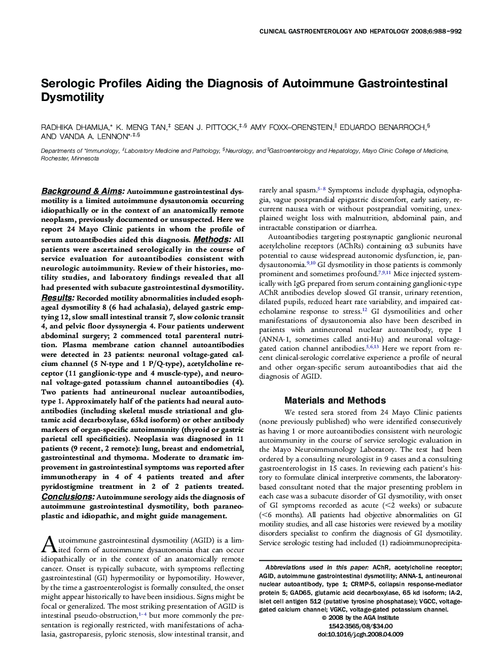 Serologic Profiles Aiding the Diagnosis of Autoimmune Gastrointestinal Dysmotility 