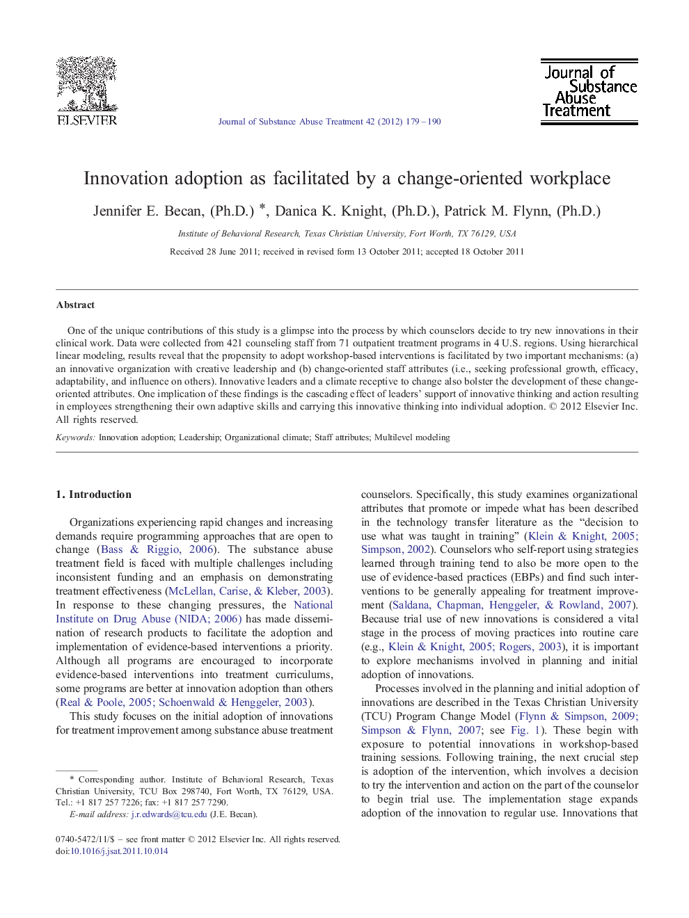 Innovation adoption as facilitated by a change-oriented workplace