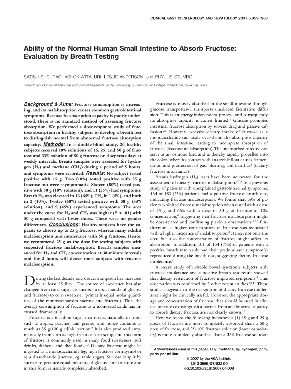 Ability of the Normal Human Small Intestine to Absorb Fructose: Evaluation by Breath Testing 