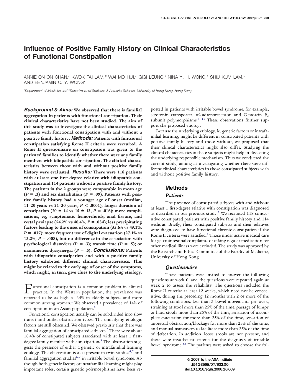 Influence of Positive Family History on Clinical Characteristics of Functional Constipation