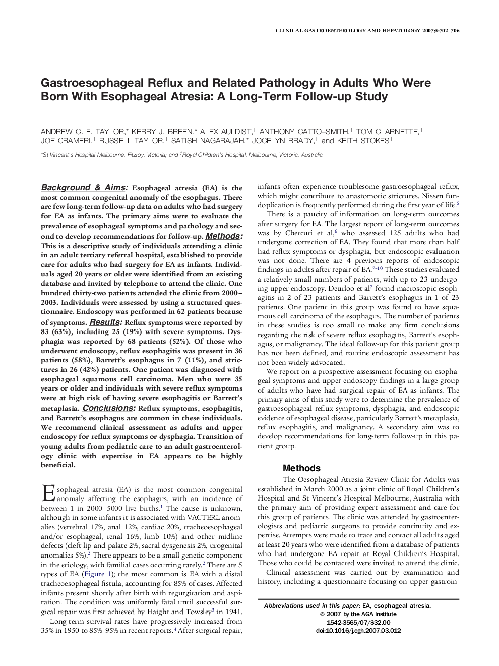 عکس صفحه اول مقاله: Gastroesophageal Reflux and Related Pathology in Adults Who Were Born With Esophageal Atresia: A Long-Term Follow-up Study Gastroesophageal Reflux and Related Pathology in Adults Who Were Born With Esophageal Atresia: A Long-Term Follow-up Study
