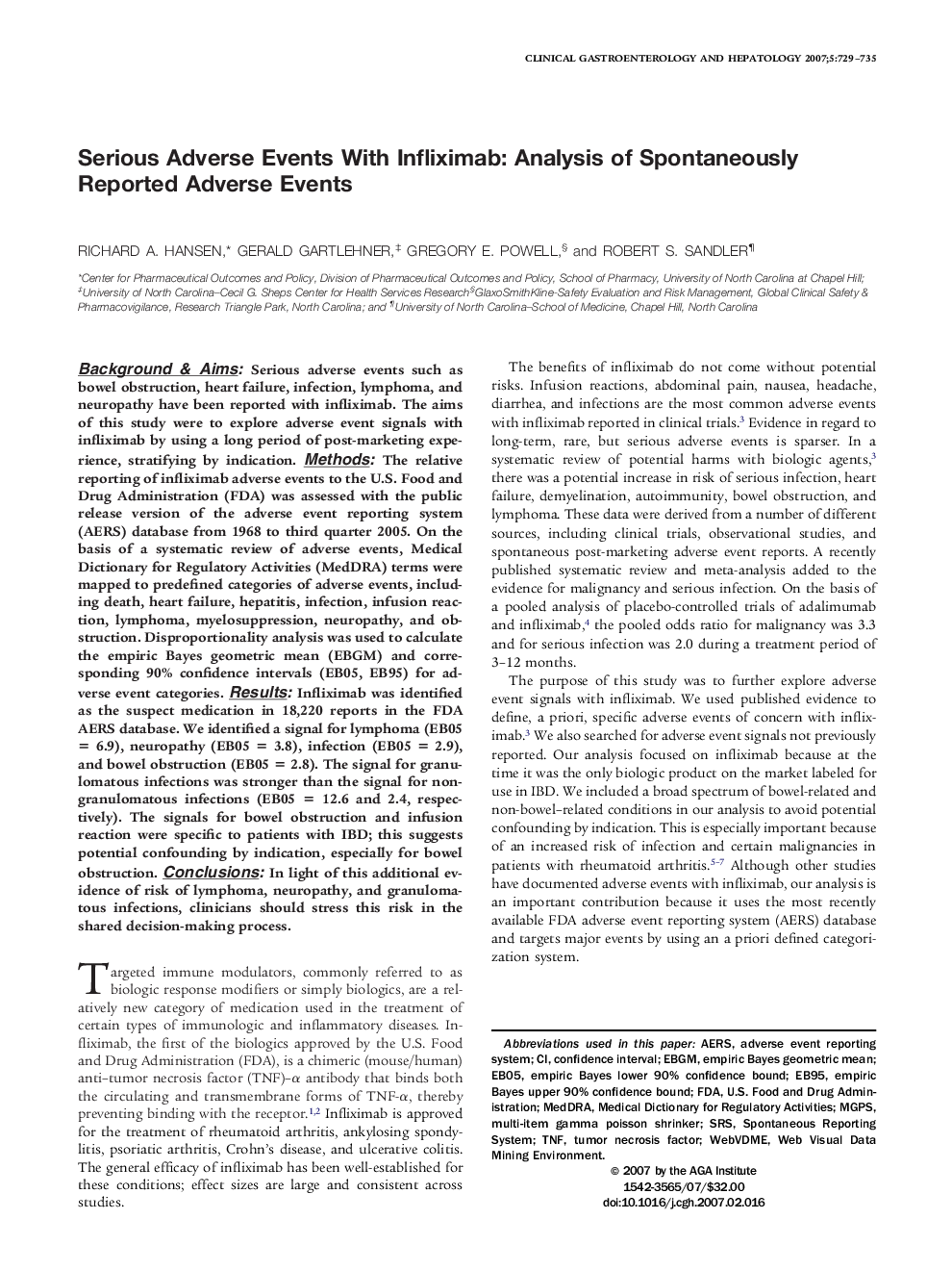 Serious Adverse Events With Infliximab: Analysis of Spontaneously Reported Adverse Events