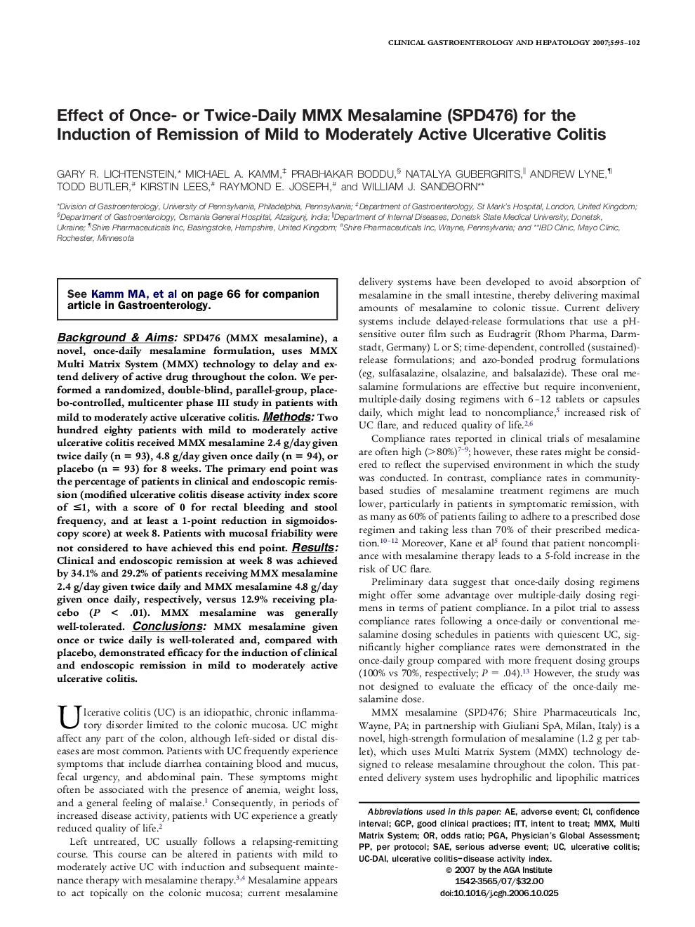 Effect of Once- or Twice-Daily MMX Mesalamine (SPD476) for the Induction of Remission of Mild to Moderately Active Ulcerative Colitis