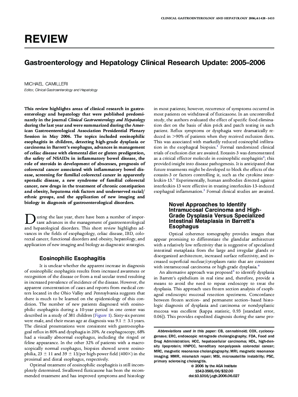 Gastroenterology and Hepatology Clinical Research Update: 2005-2006
