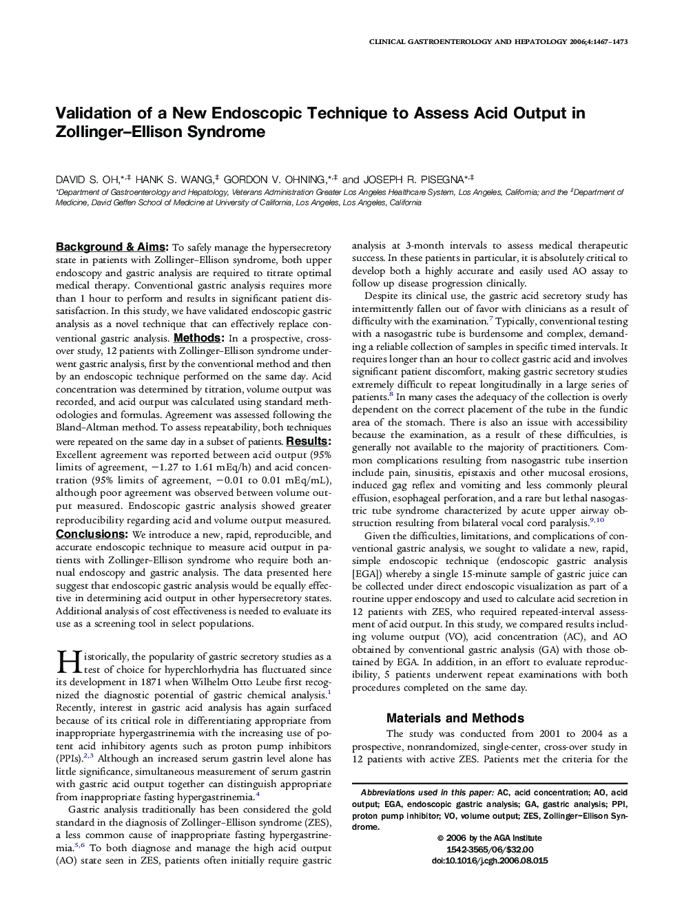 Validation of a New Endoscopic Technique to Assess Acid Output in Zollinger-Ellison Syndrome