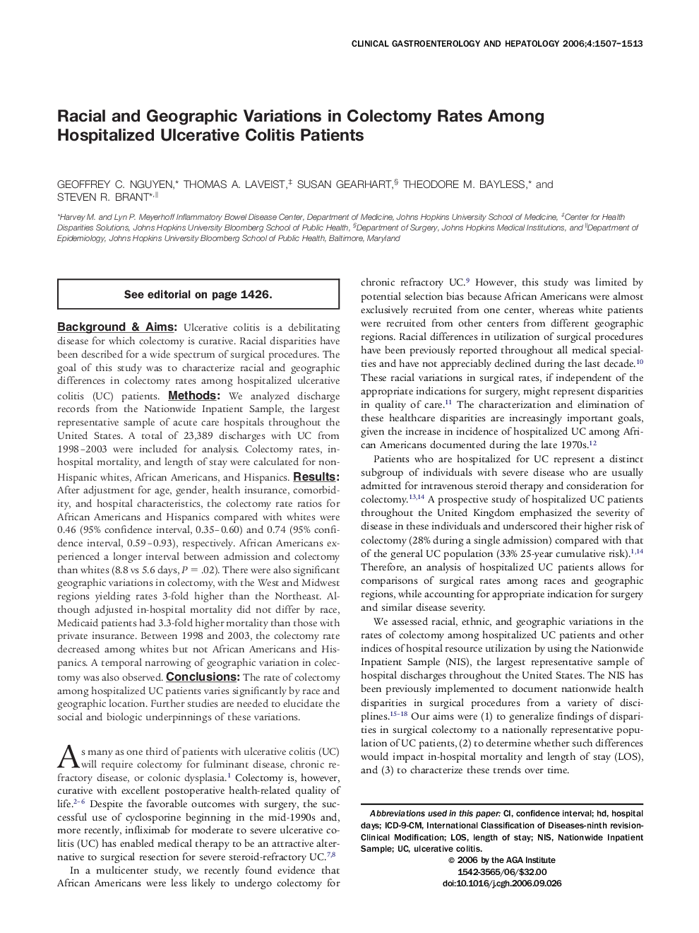 Racial and Geographic Variations in Colectomy Rates Among Hospitalized Ulcerative Colitis Patients