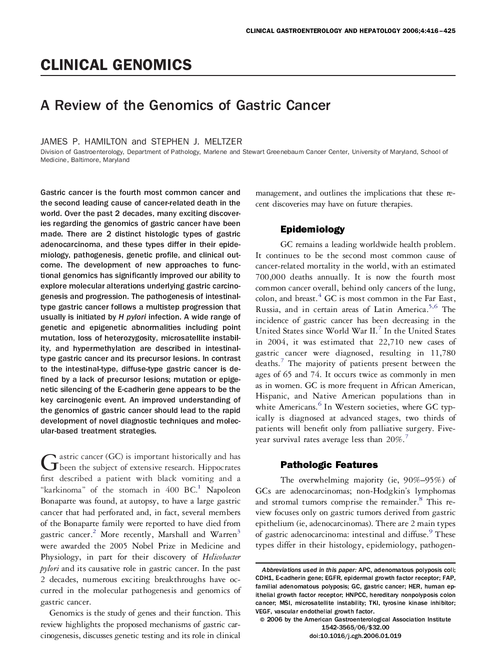 A Review of the Genomics of Gastric Cancer