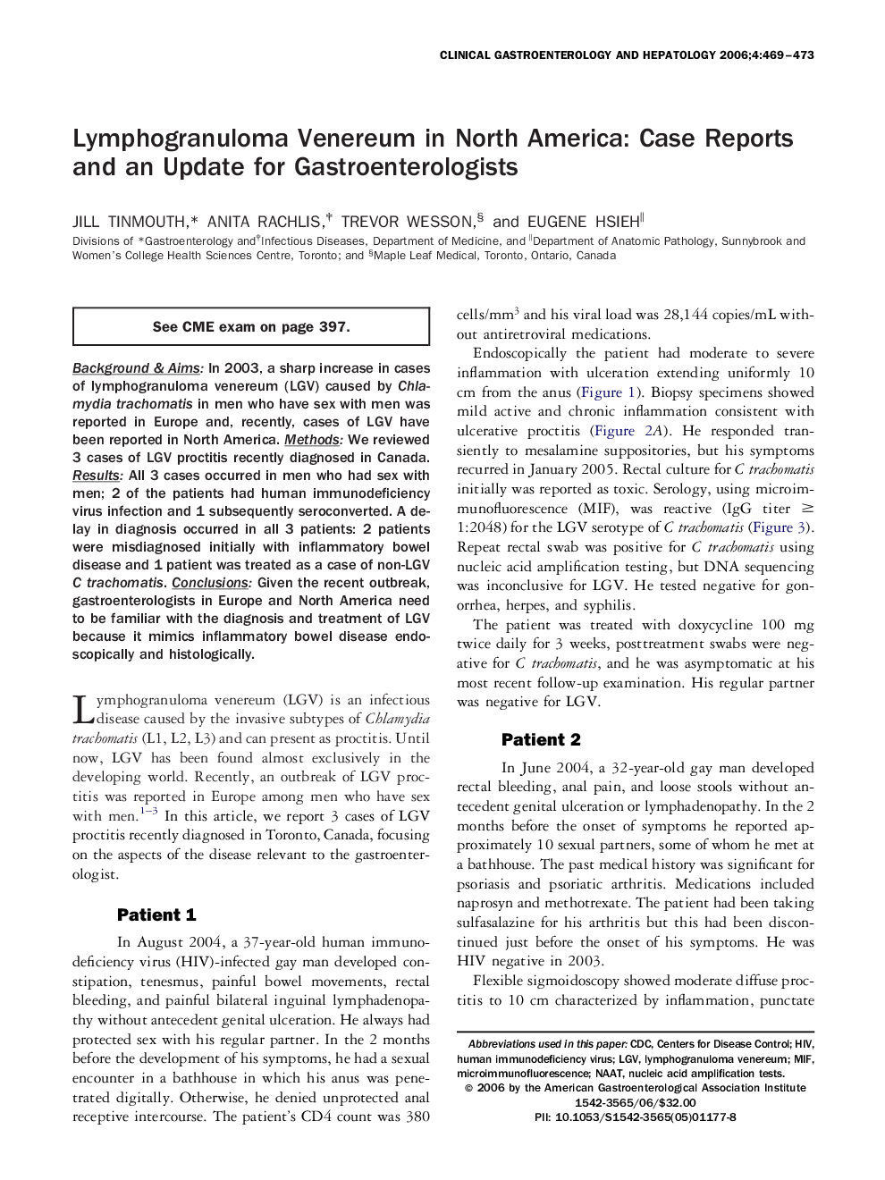 Lymphogranuloma Venereum in North America: Case Reports and an Update for Gastroenterologists