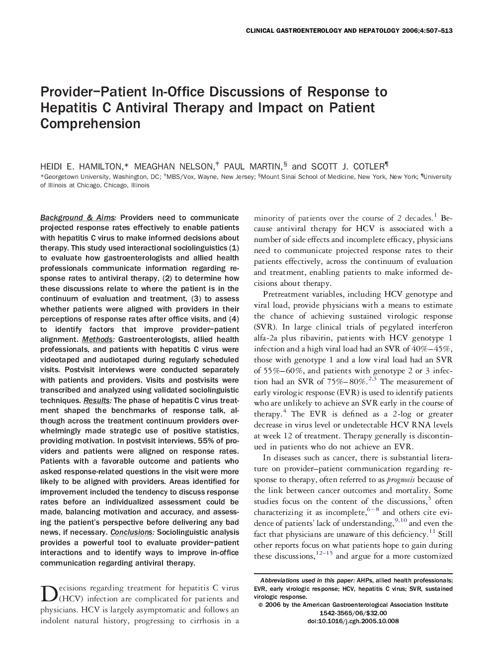 Provider-Patient In-Office Discussions of Response to Hepatitis C Antiviral Therapy and Impact on Patient Comprehension