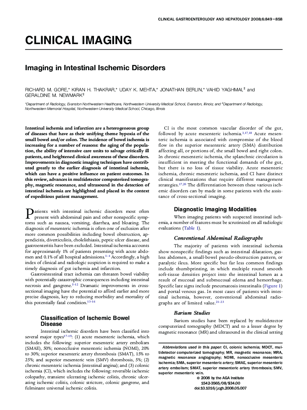 Imaging in Intestinal Ischemic Disorders