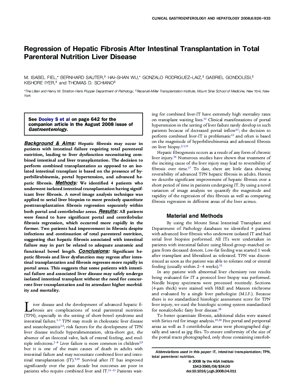 Regression of Hepatic Fibrosis After Intestinal Transplantation in Total Parenteral Nutrition Liver Disease