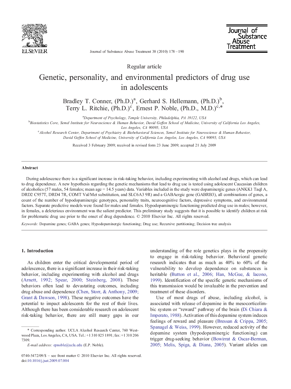 Genetic, personality, and environmental predictors of drug use in adolescents