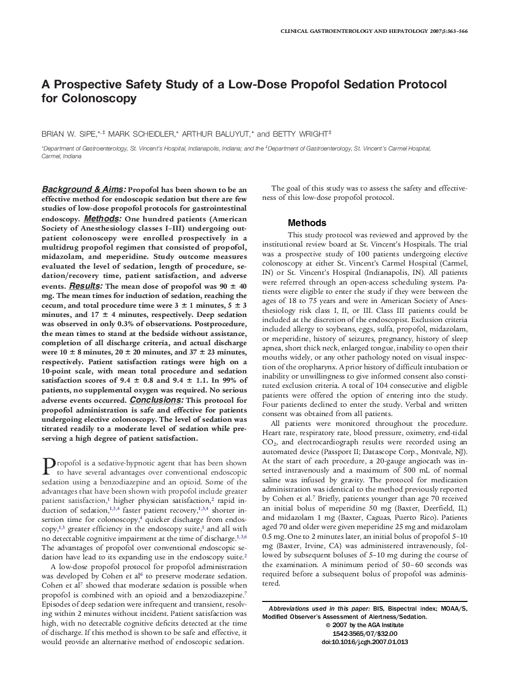 A Prospective Safety Study of a Low-Dose Propofol Sedation Protocol for Colonoscopy