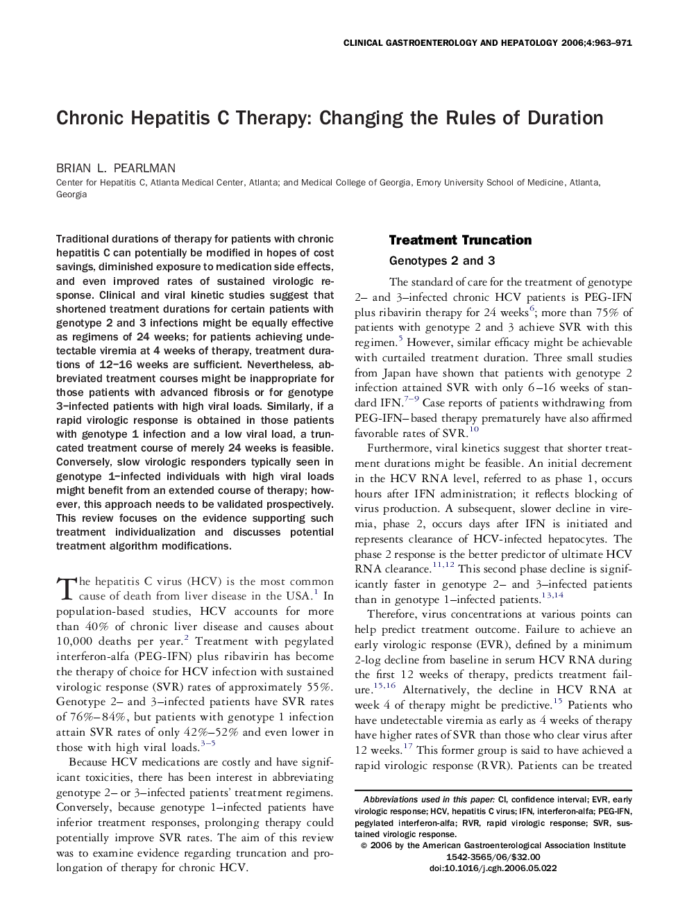 Chronic Hepatitis C Therapy: Changing the Rules of Duration