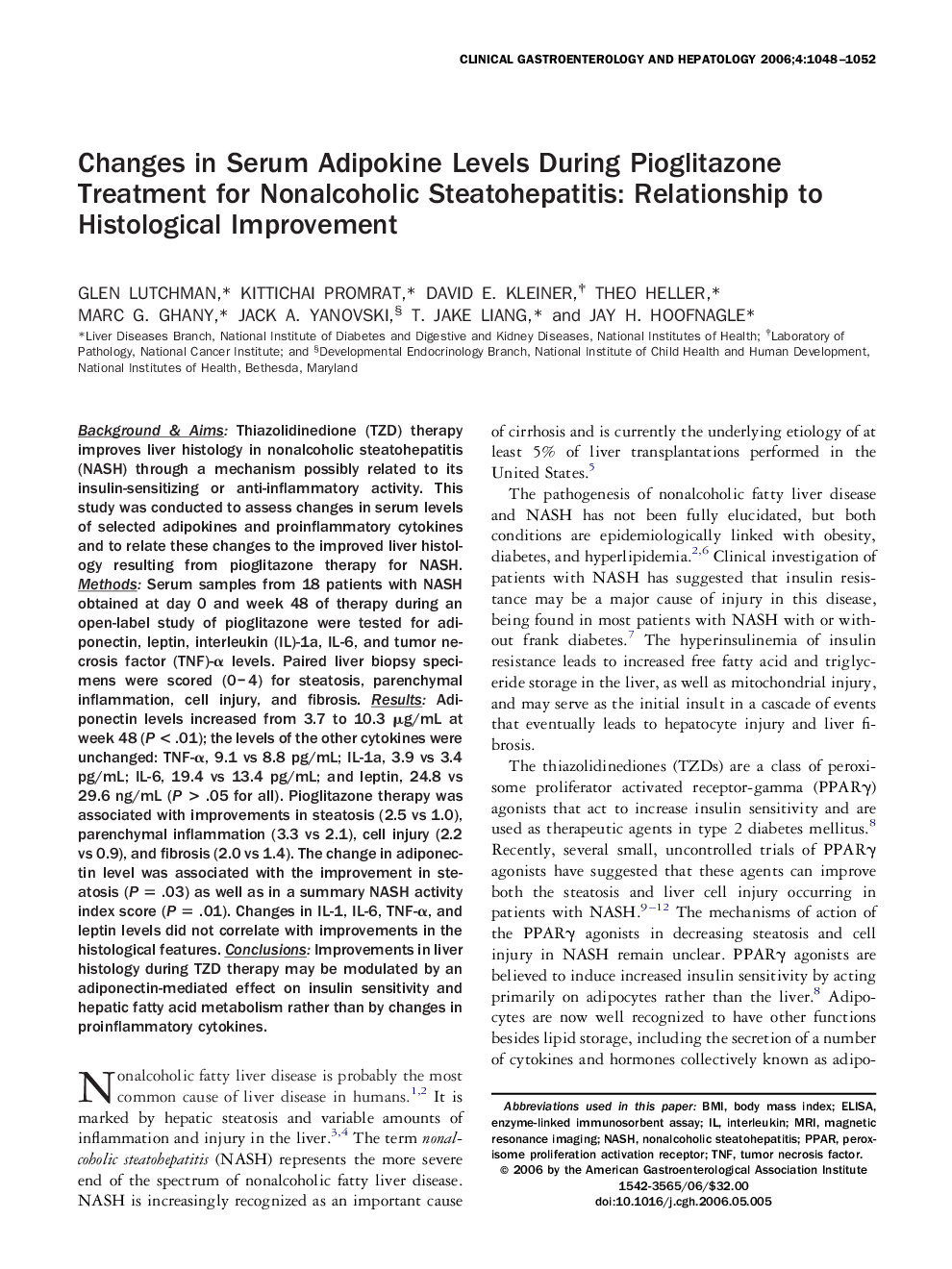 Changes in Serum Adipokine Levels During Pioglitazone Treatment for Nonalcoholic Steatohepatitis: Relationship to Histological Improvement