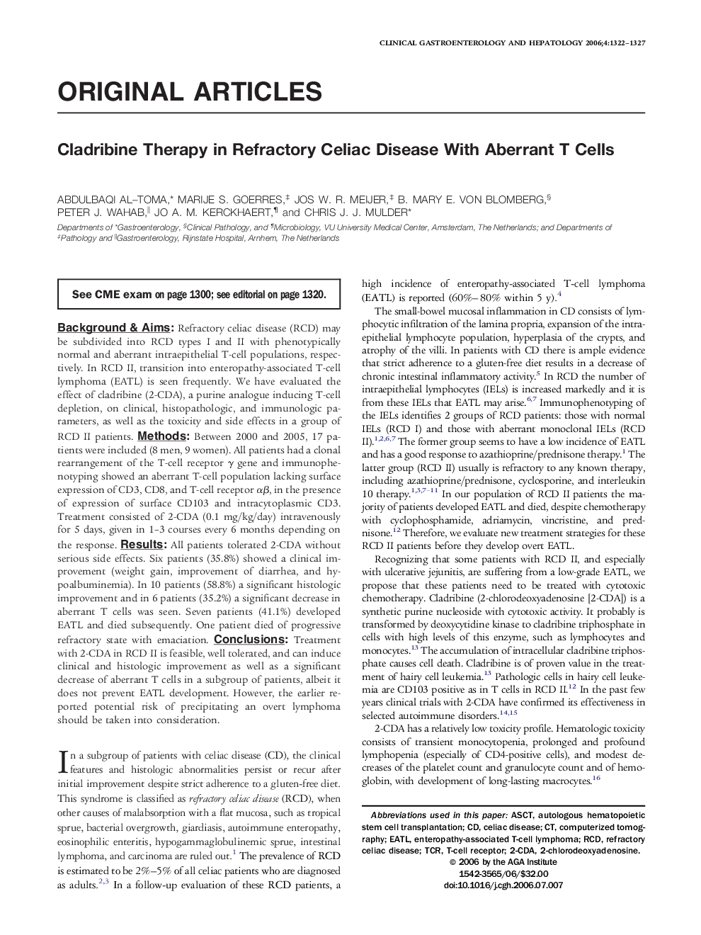 Cladribine Therapy in Refractory Celiac Disease With Aberrant T Cells