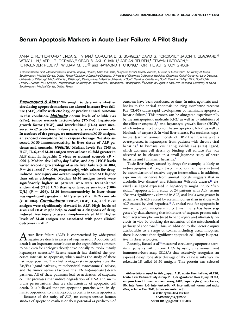 Serum Apoptosis Markers in Acute Liver Failure: A Pilot Study