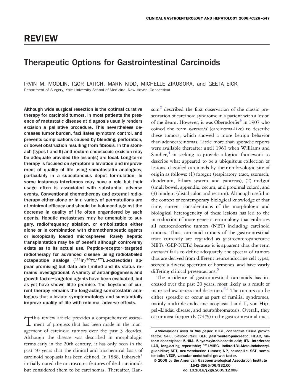 Therapeutic Options for Gastrointestinal Carcinoids