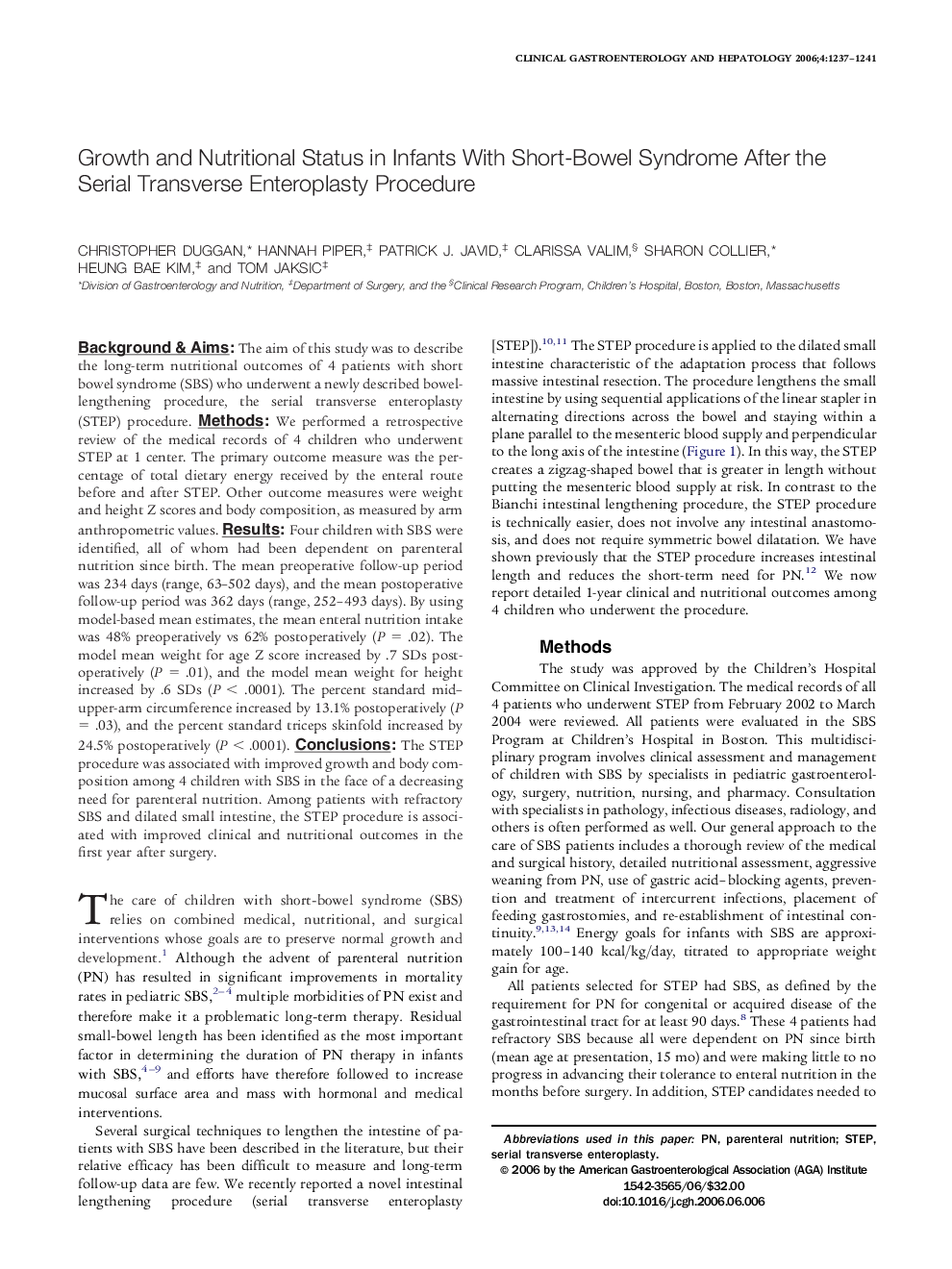 Growth and Nutritional Status in Infants With Short-Bowel Syndrome After the Serial Transverse Enteroplasty Procedure