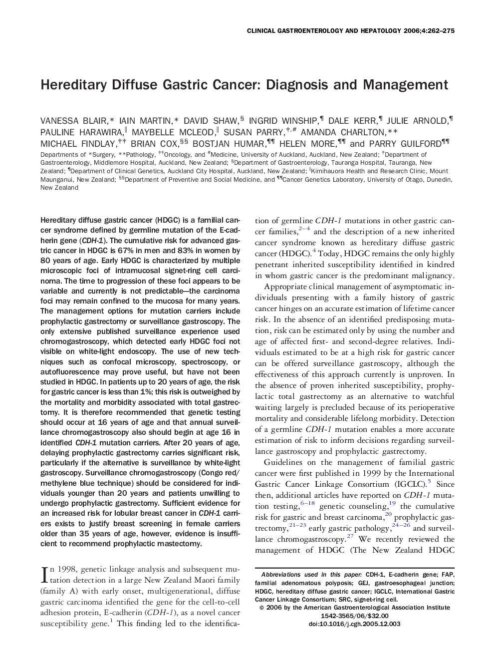 Hereditary Diffuse Gastric Cancer: Diagnosis and Management