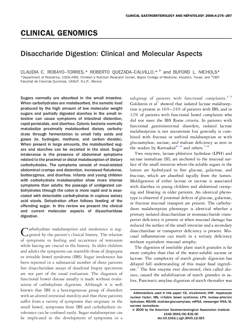 Disaccharide Digestion: Clinical and Molecular Aspects