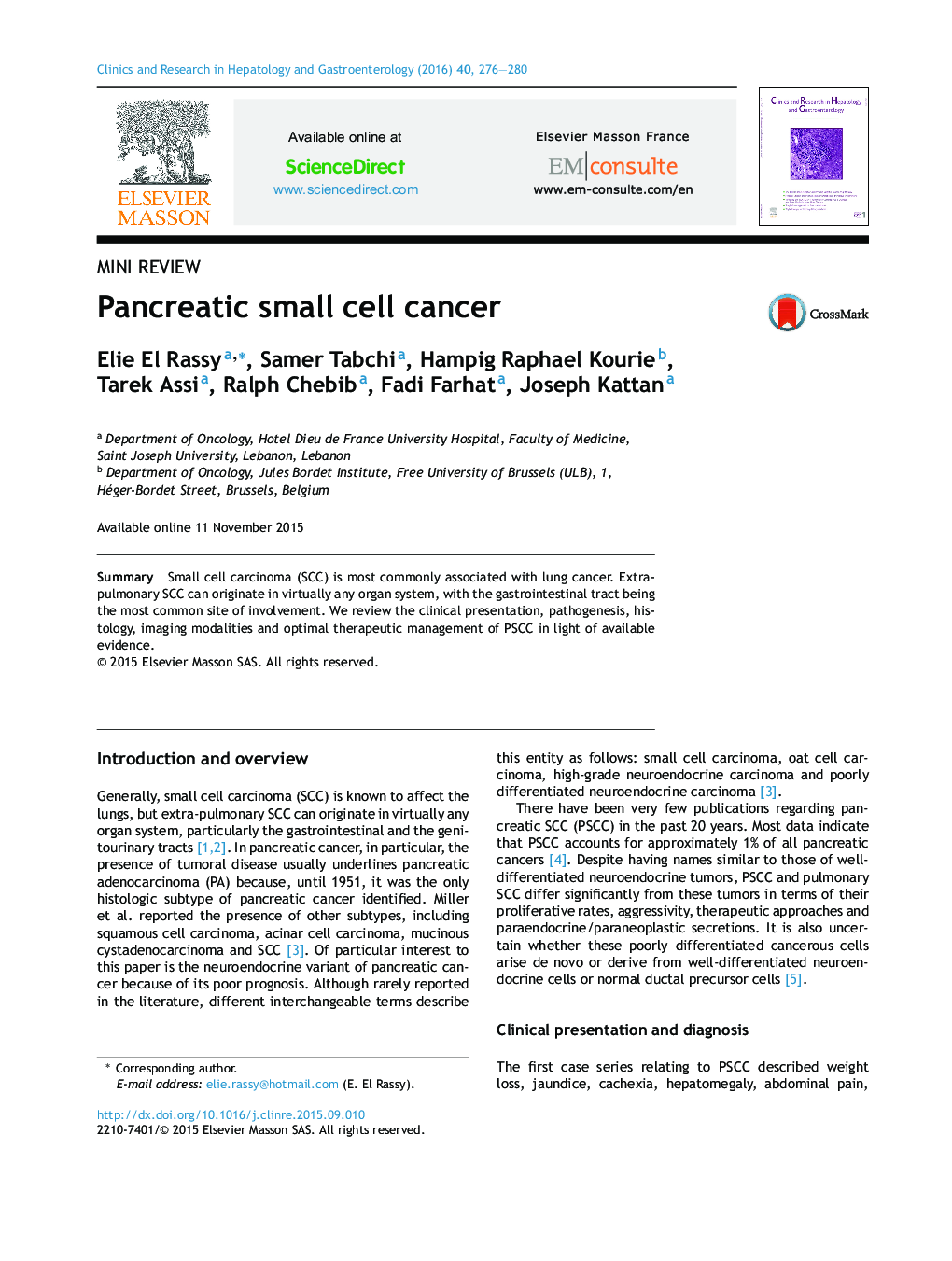 Pancreatic small cell cancer