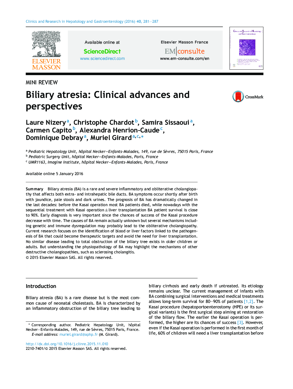 Biliary atresia: Clinical advances and perspectives