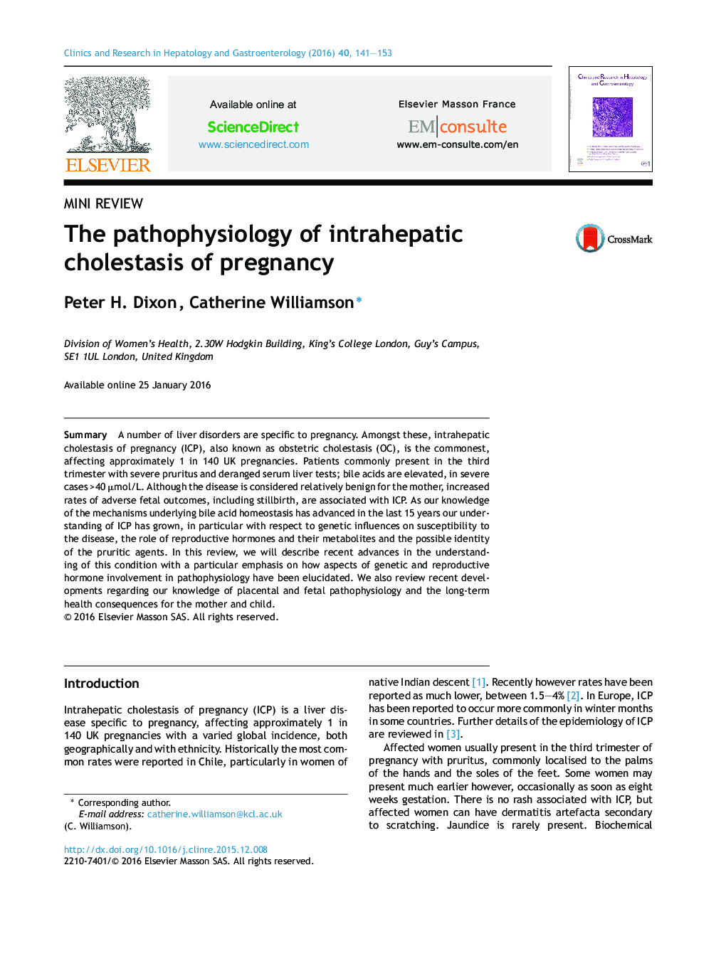 The pathophysiology of intrahepatic cholestasis of pregnancy