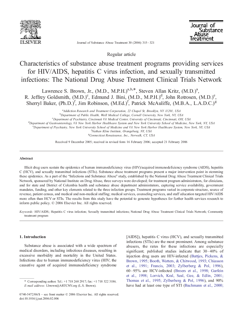 Characteristics of substance abuse treatment programs providing services for HIV/AIDS, hepatitis C virus infection, and sexually transmitted infections: The National Drug Abuse Treatment Clinical Trials Network