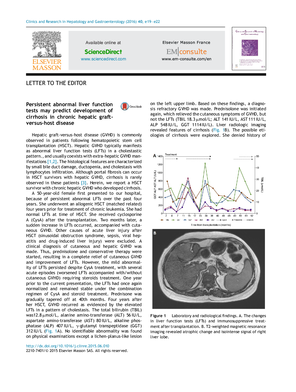 Persistent abnormal liver function tests may predict development of cirrhosis in chronic hepatic graft-versus-host disease