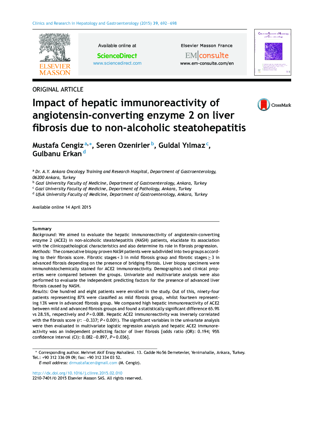 Impact of hepatic immunoreactivity of angiotensin-converting enzyme 2 on liver fibrosis due to non-alcoholic steatohepatitis