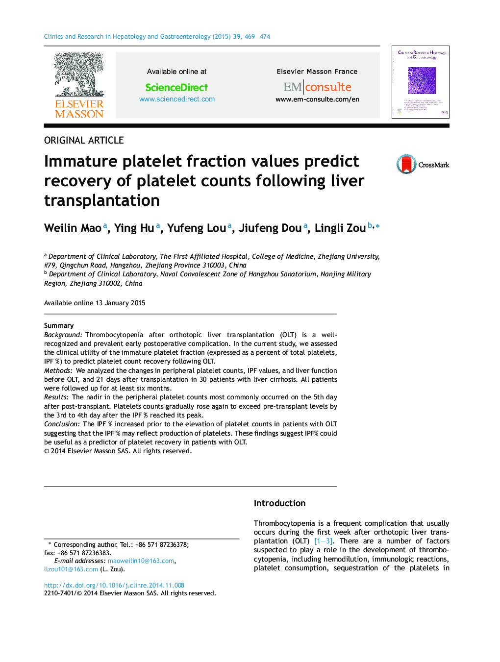 Immature platelet fraction values predict recovery of platelet counts following liver transplantation