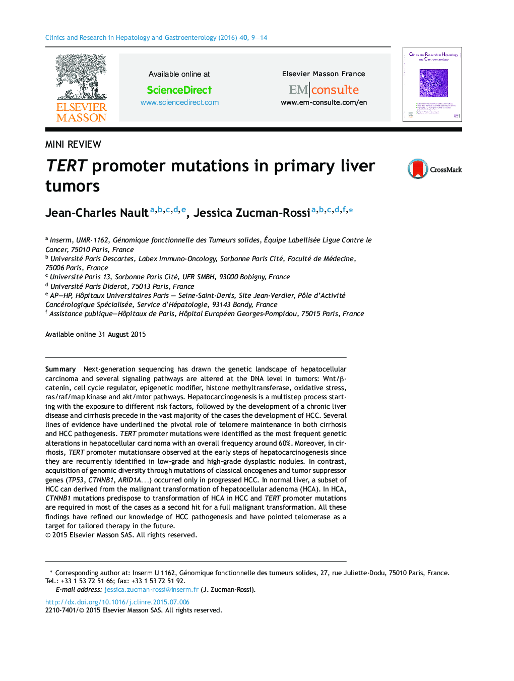 TERT promoter mutations in primary liver tumors