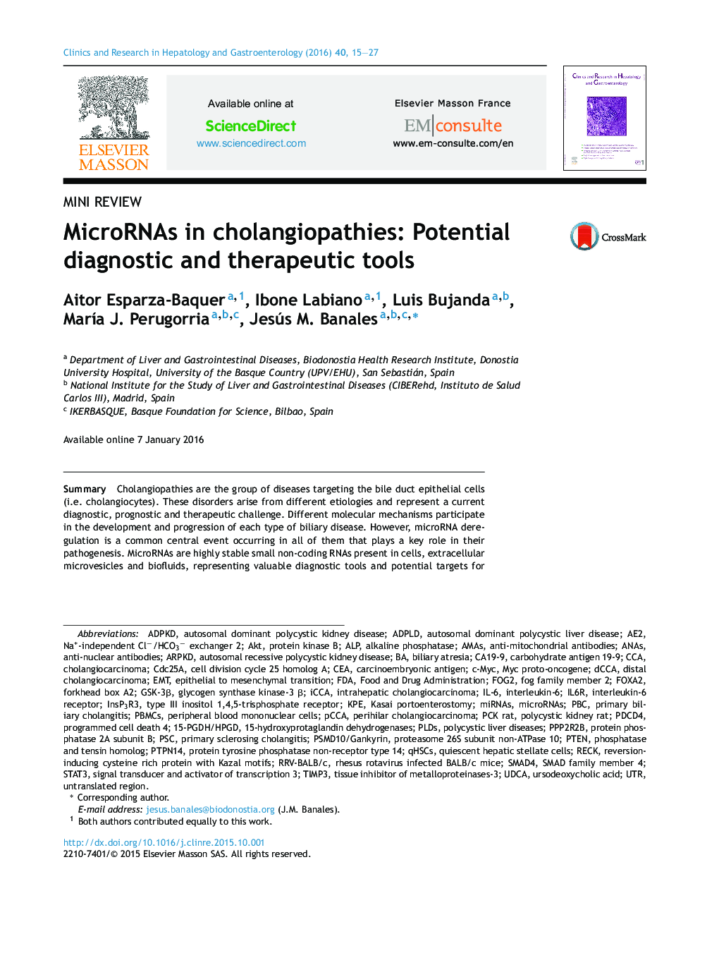 MicroRNAs in cholangiopathies: Potential diagnostic and therapeutic tools