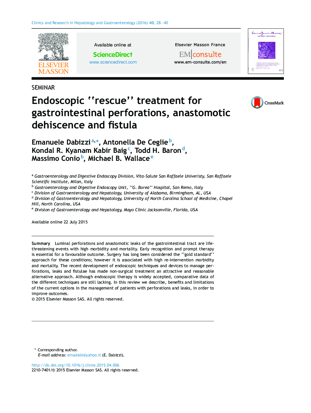 Endoscopic “rescue” treatment for gastrointestinal perforations, anastomotic dehiscence and fistula