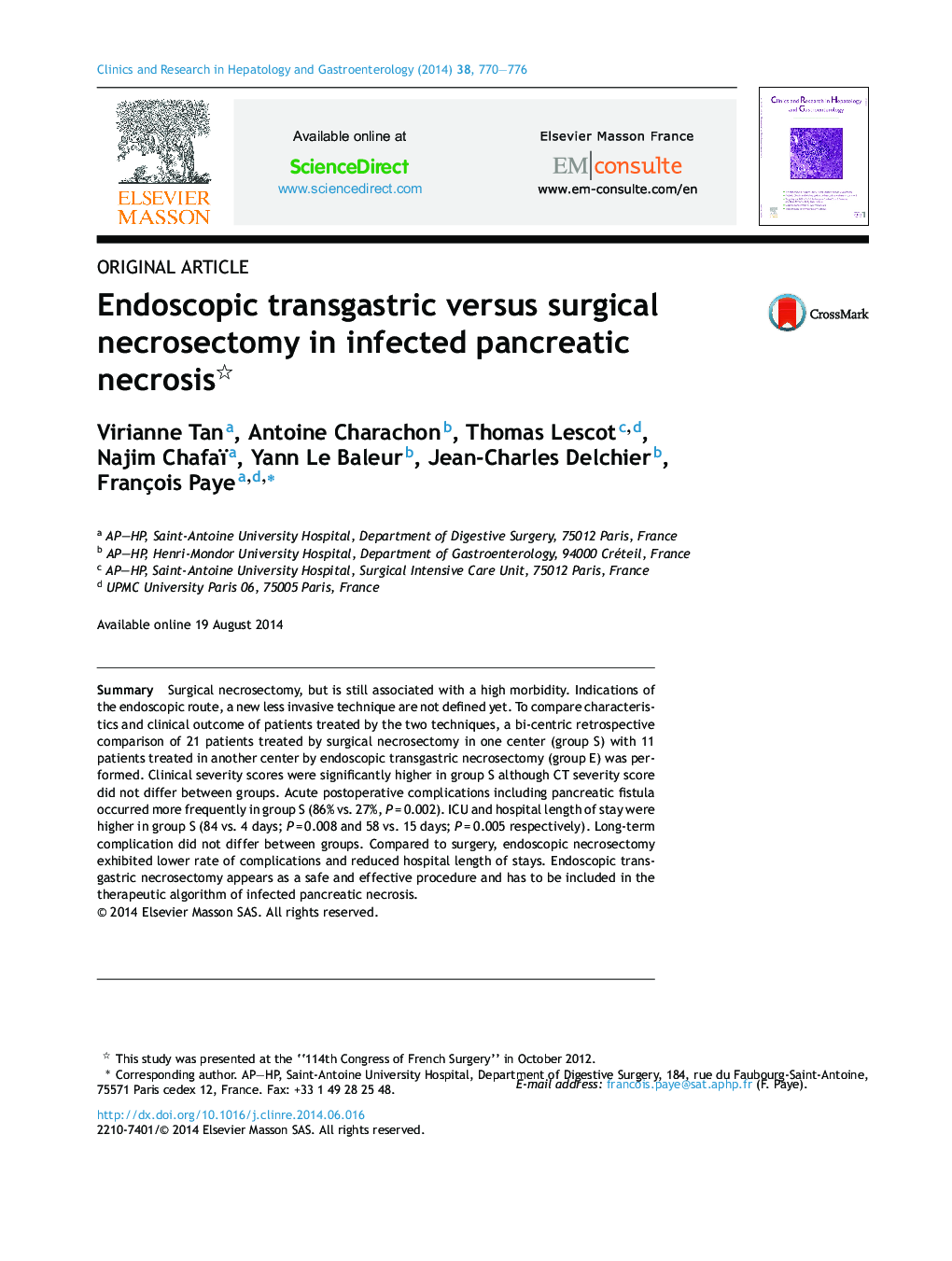 Endoscopic transgastric versus surgical necrosectomy in infected pancreatic necrosis 