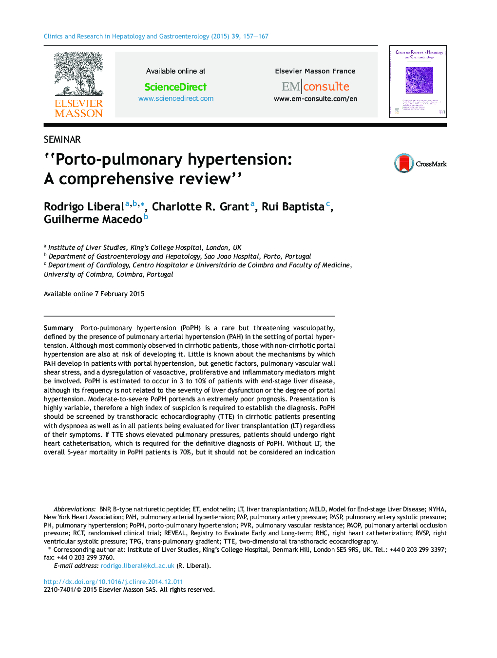 “Porto-pulmonary hypertension: A comprehensive review”